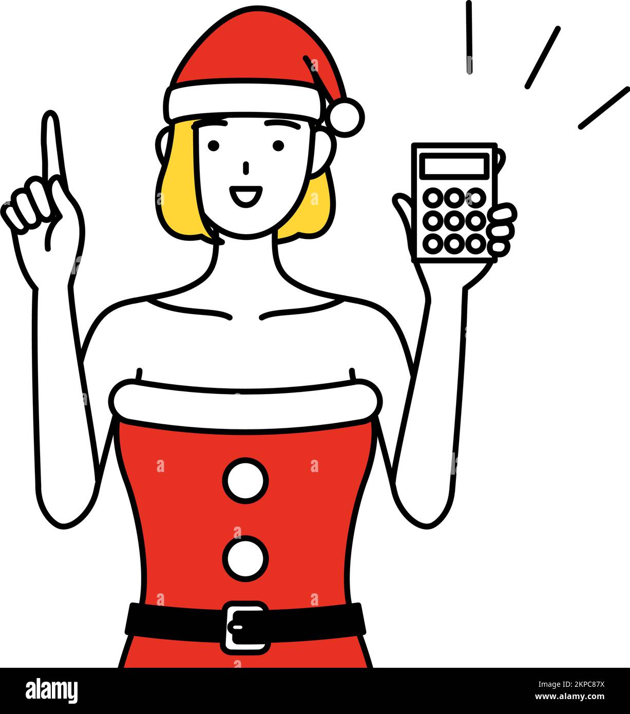 Simple line drawing illustration of a woman dressed as Santa Claus ...