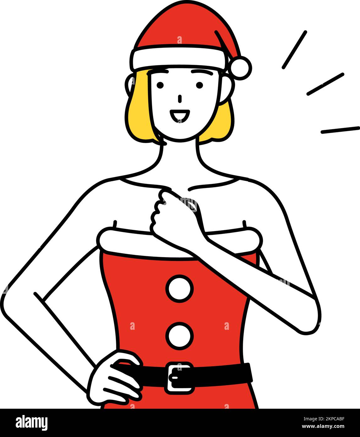 Simple line drawing illustration of a woman dressed as Santa Claus tapping her chest. Stock Vector