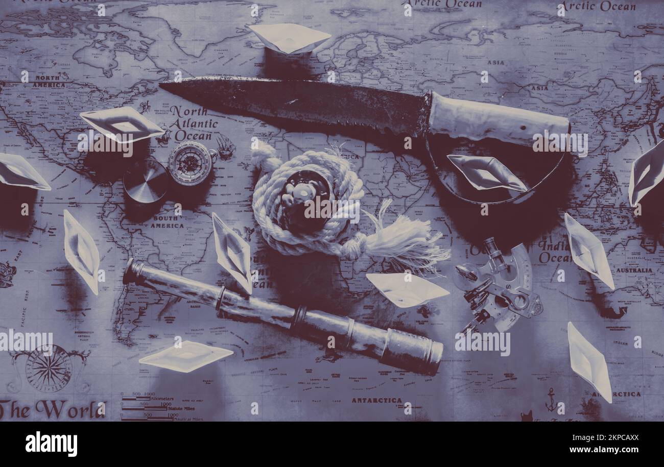 Sailing adventure of old, with maps, blades and seafaring delights