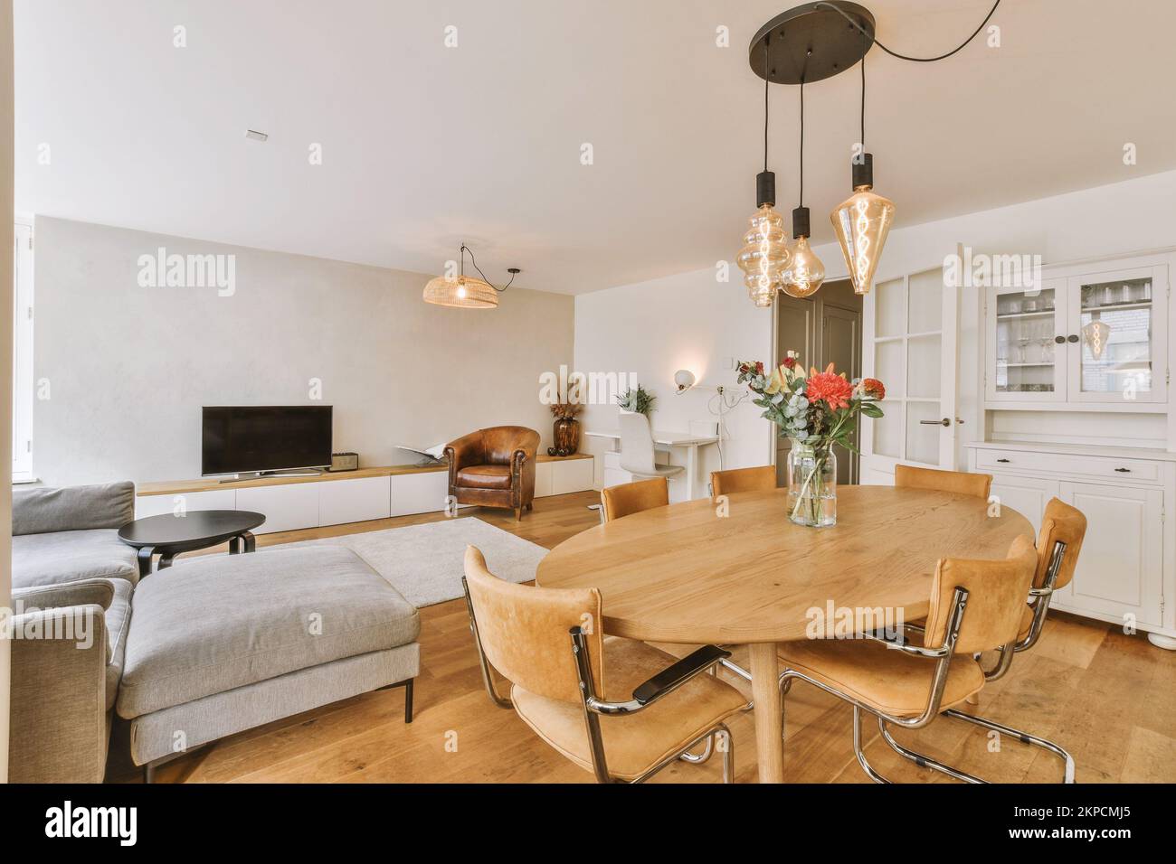 Contemporary minimalist style interior design of light studio apartment