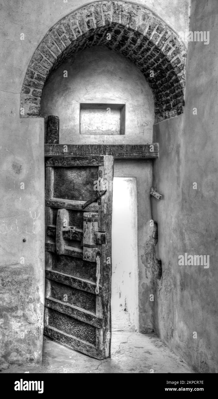Antique Door from an old Egyptian Monstary, Monochrome.supposedly from the 15th century. Stock Photo