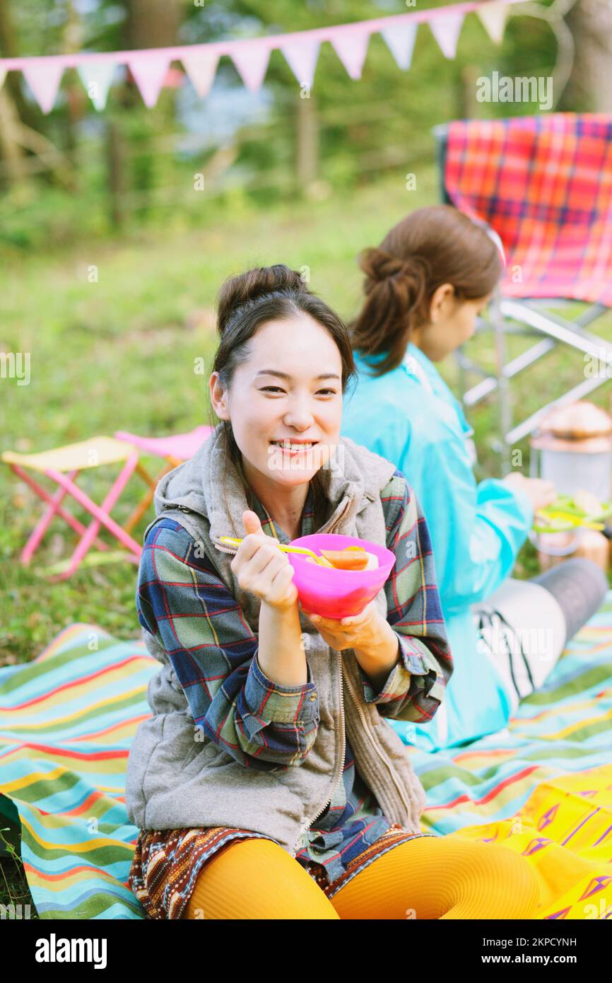 Japanese girls camping Stock Photo Alamy