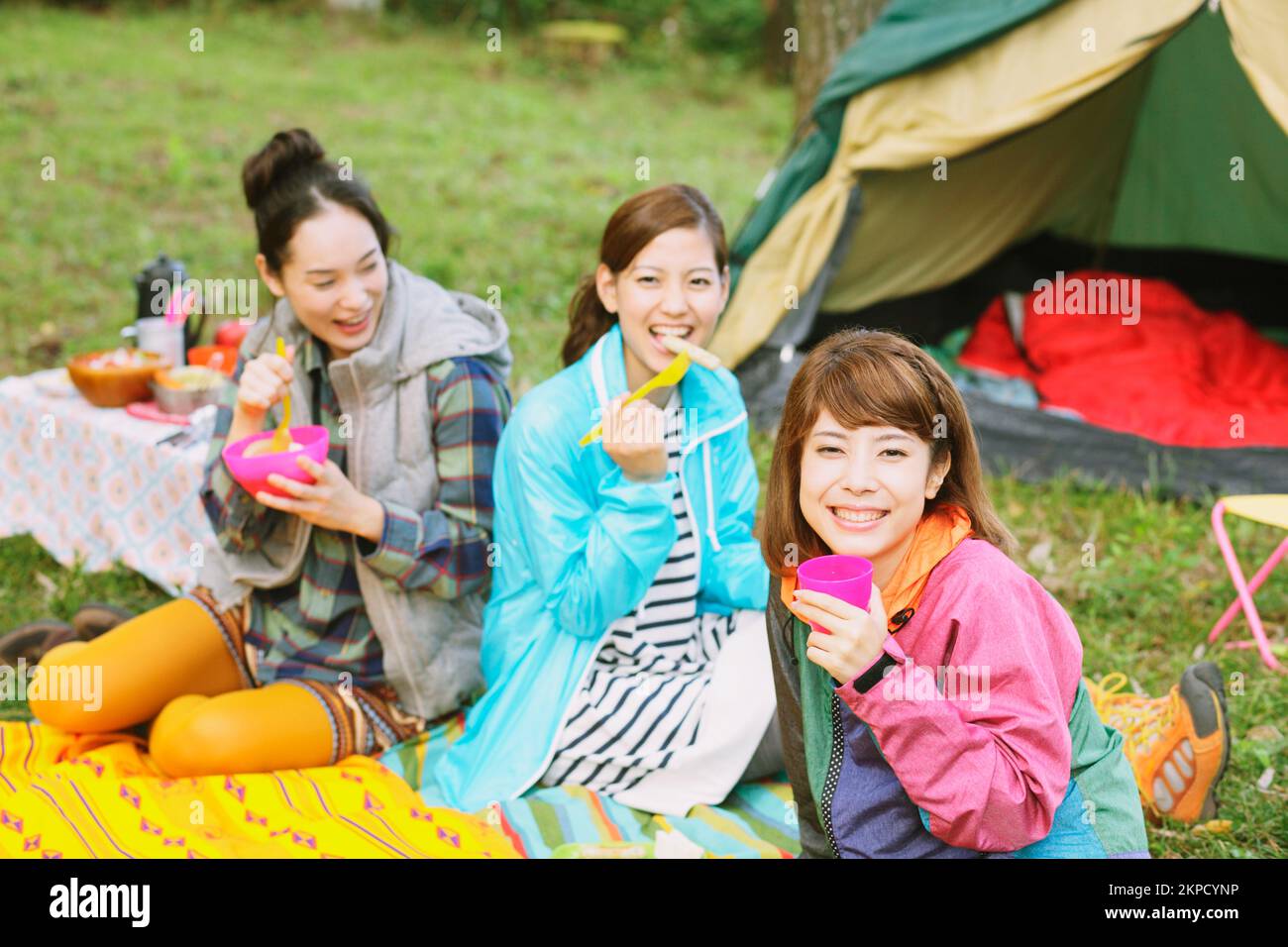Japanese girls camping Stock Photo - Alamy