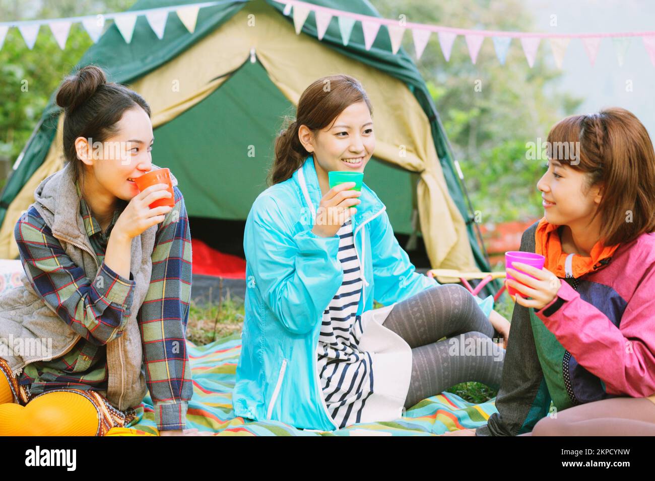 Japanese girls camping Stock Photo Alamy