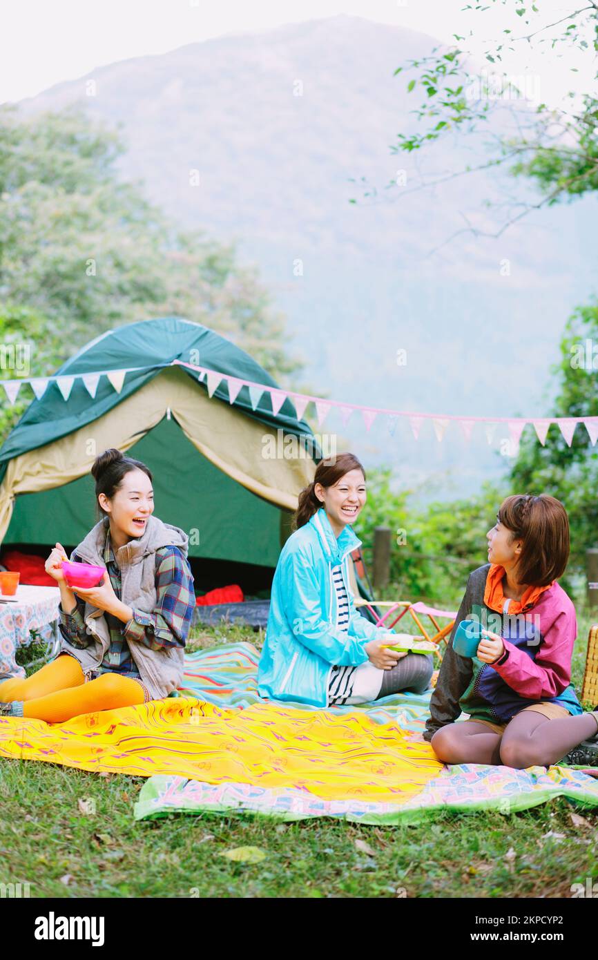 Japanese girls camping Stock Photo Alamy