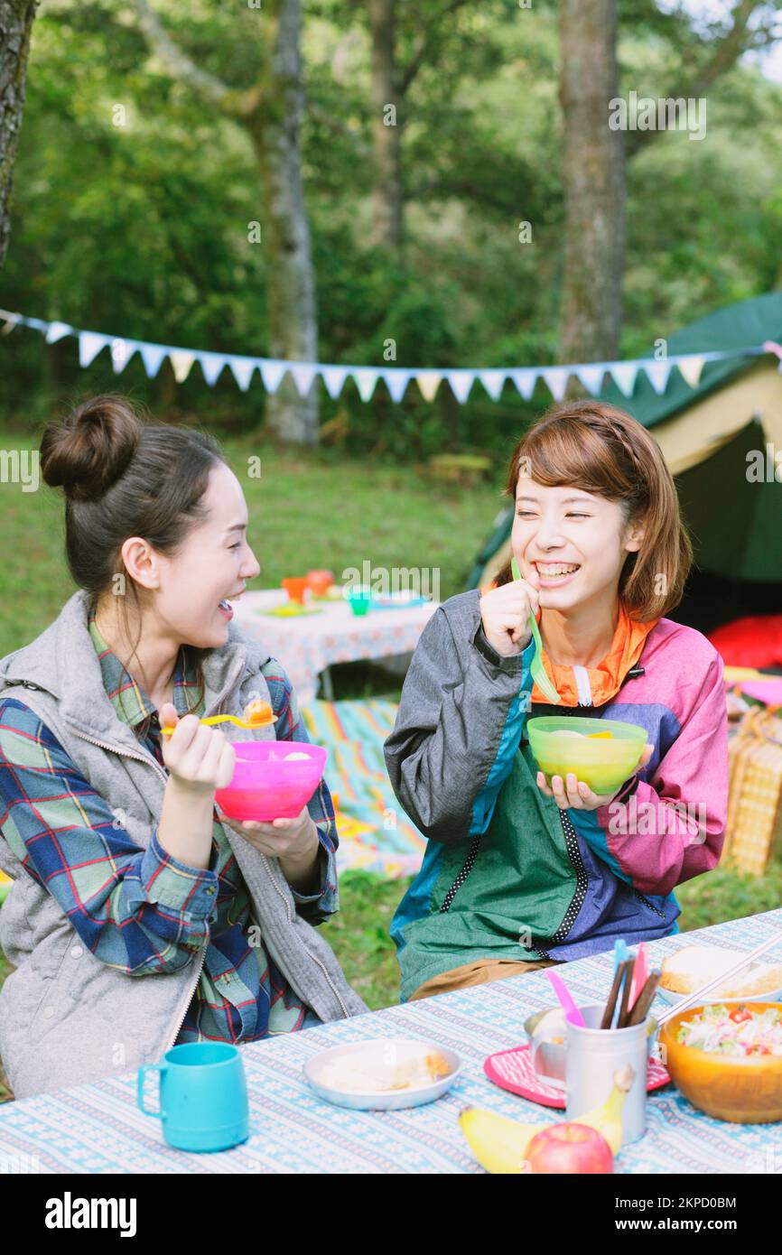 Japanese girls camping Stock Photo Alamy