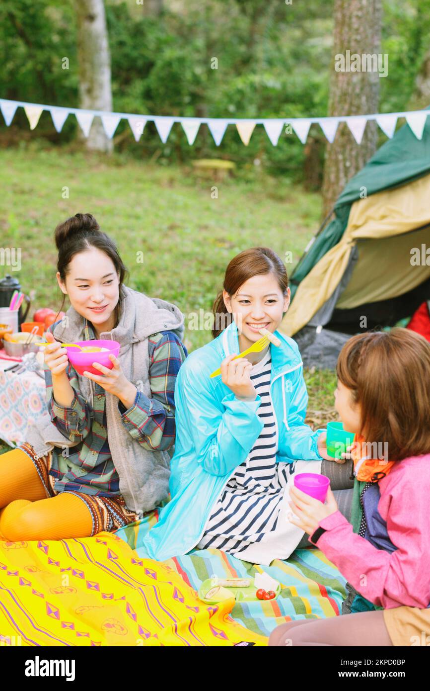 Japanese girls camping Stock Photo Alamy