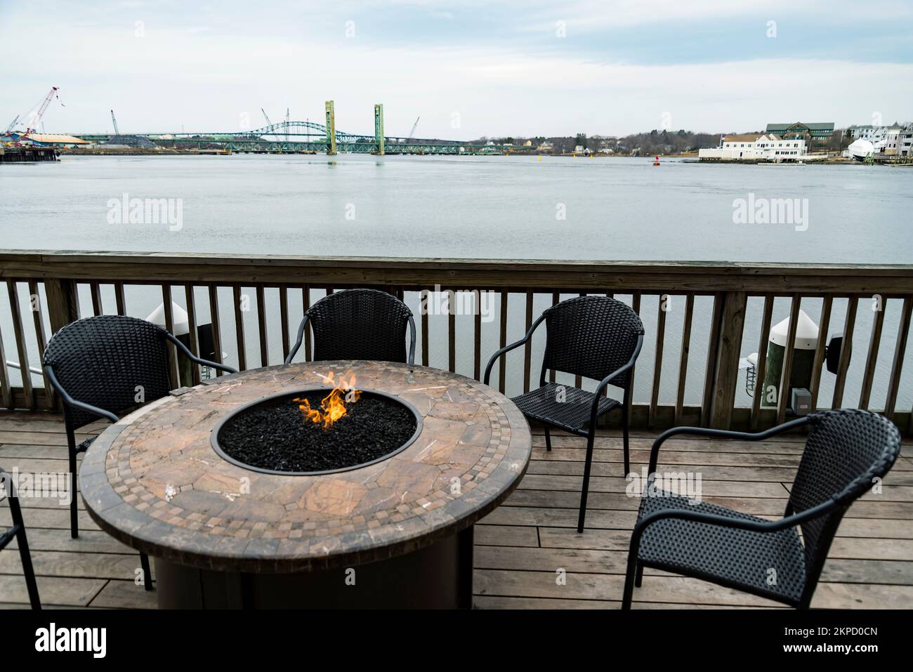 Patio Fire Pit Table For Outdoor restaurant in Portsmouth NH Stock