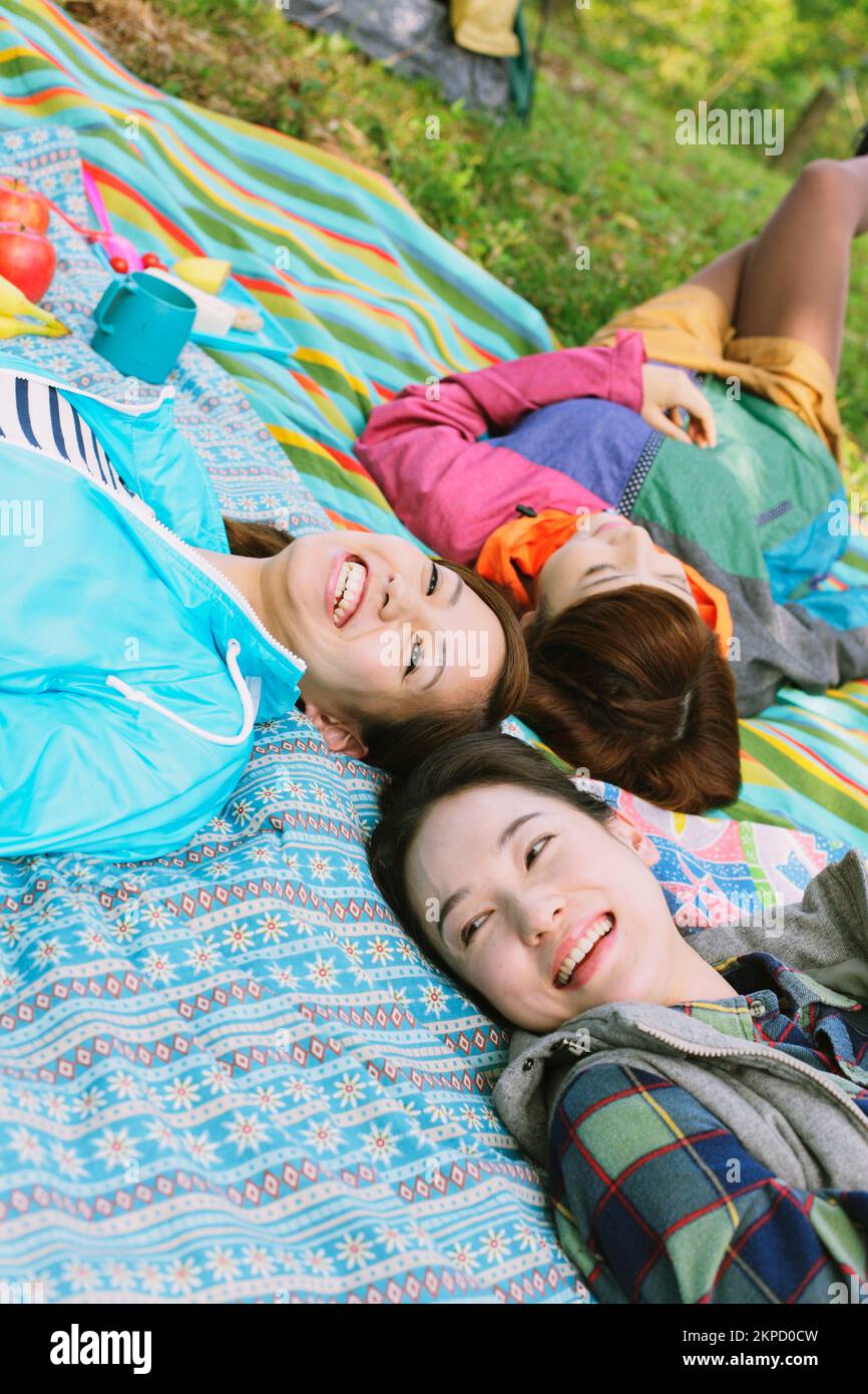 Japanese girls camping Stock Photo Alamy