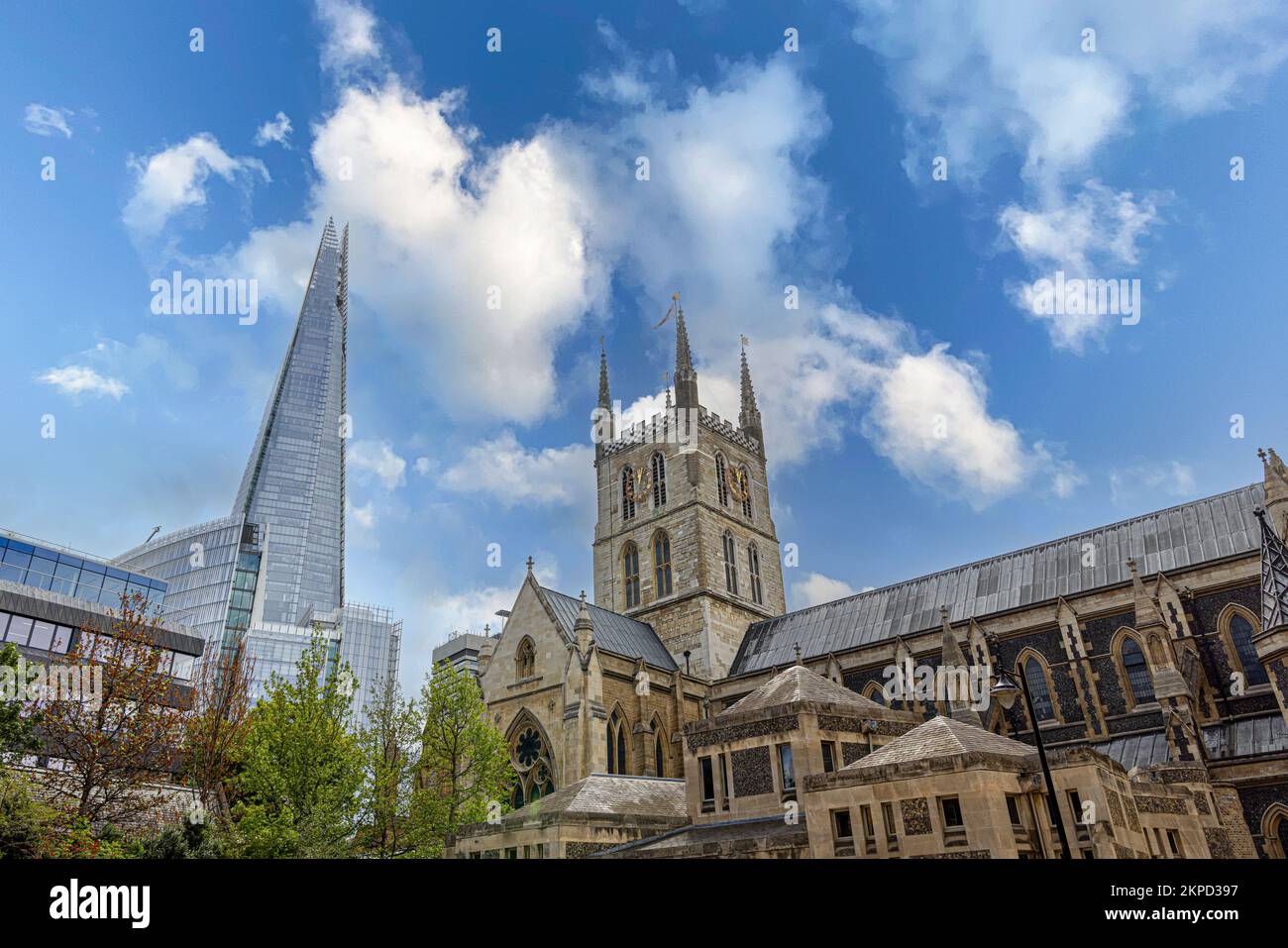 Southwark Cathedral and the Shard, South Bank London England Stock Photo