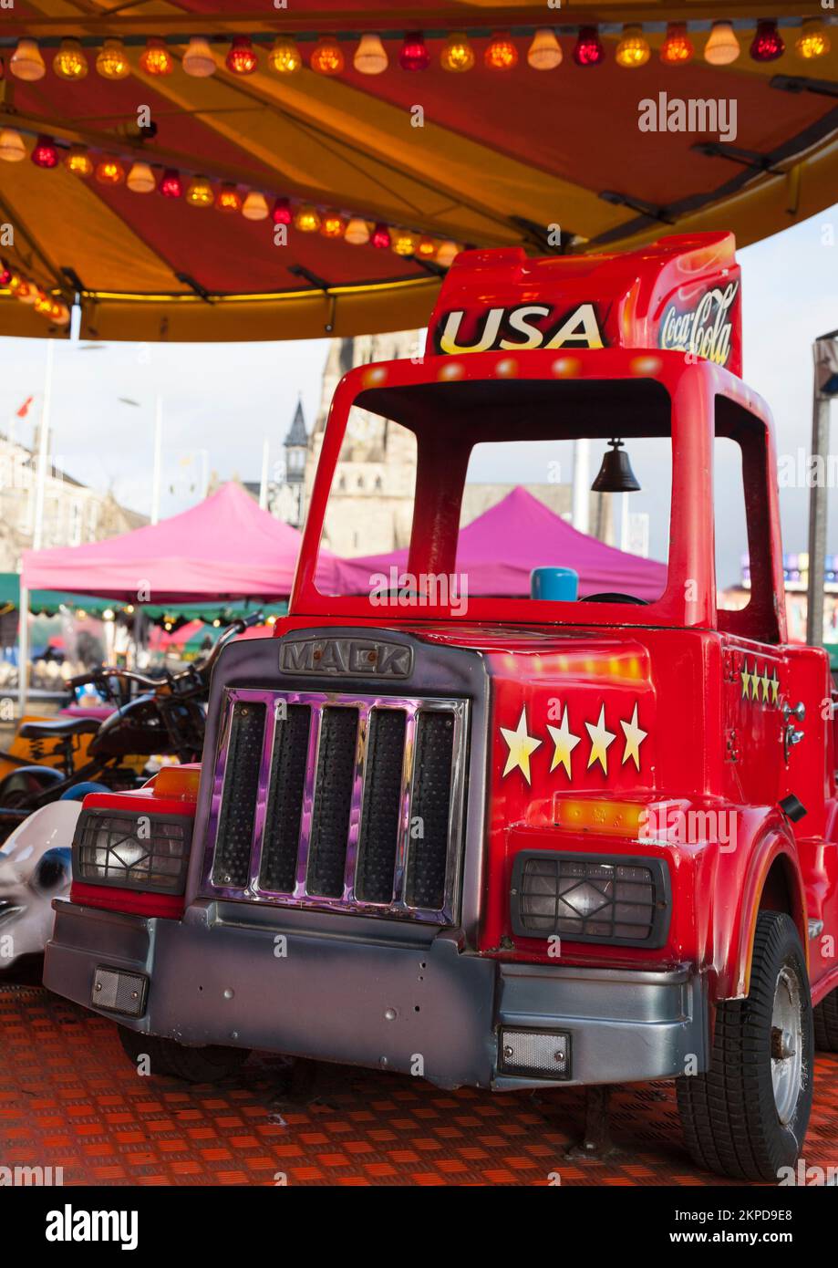 Coca Cola Truck at fairground ride, winter festival, Helensburgh, Scotland Stock Photo