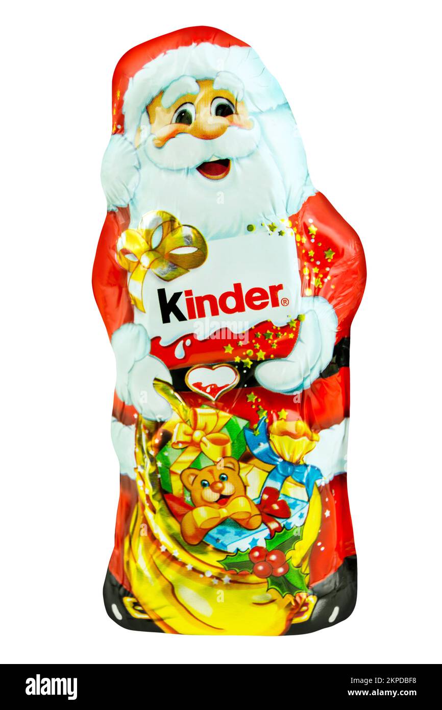 1 Weihnachtsmann von Ferrero Kinder Schokolade   Hintergrund weiss Stock Photo