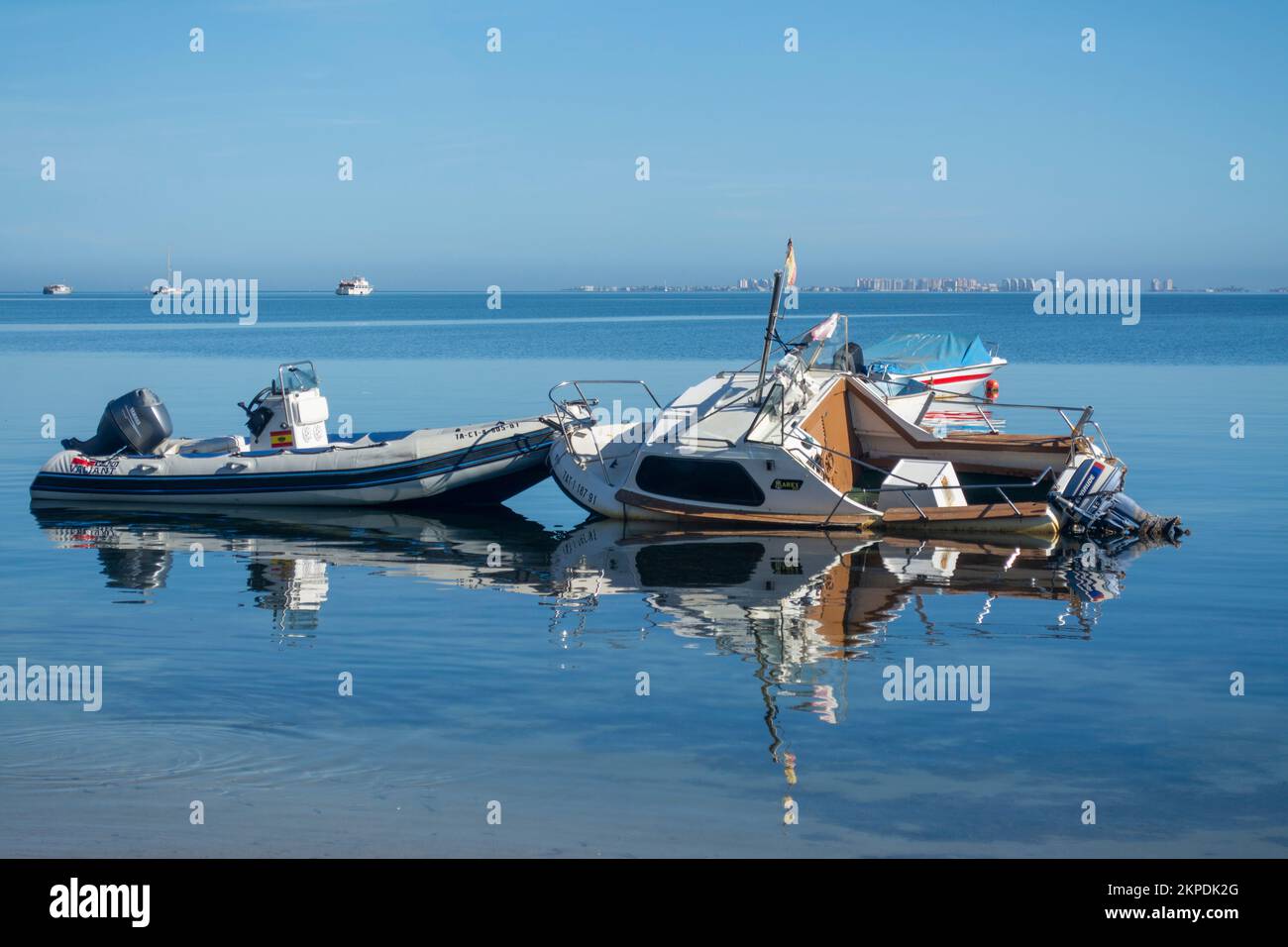 Boats on the Mar Menor on the Costa Calida in Murcia Spain Stock Photo