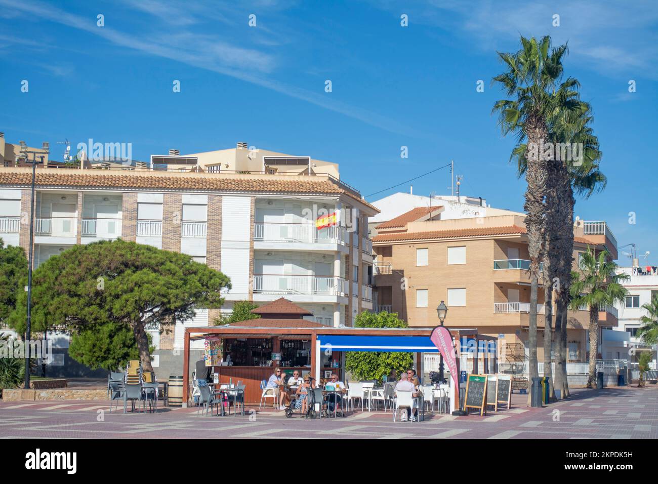 Pavement Cafe on the promenade at Los Alcazares on the Costa Calida in Spain. Stock Photo