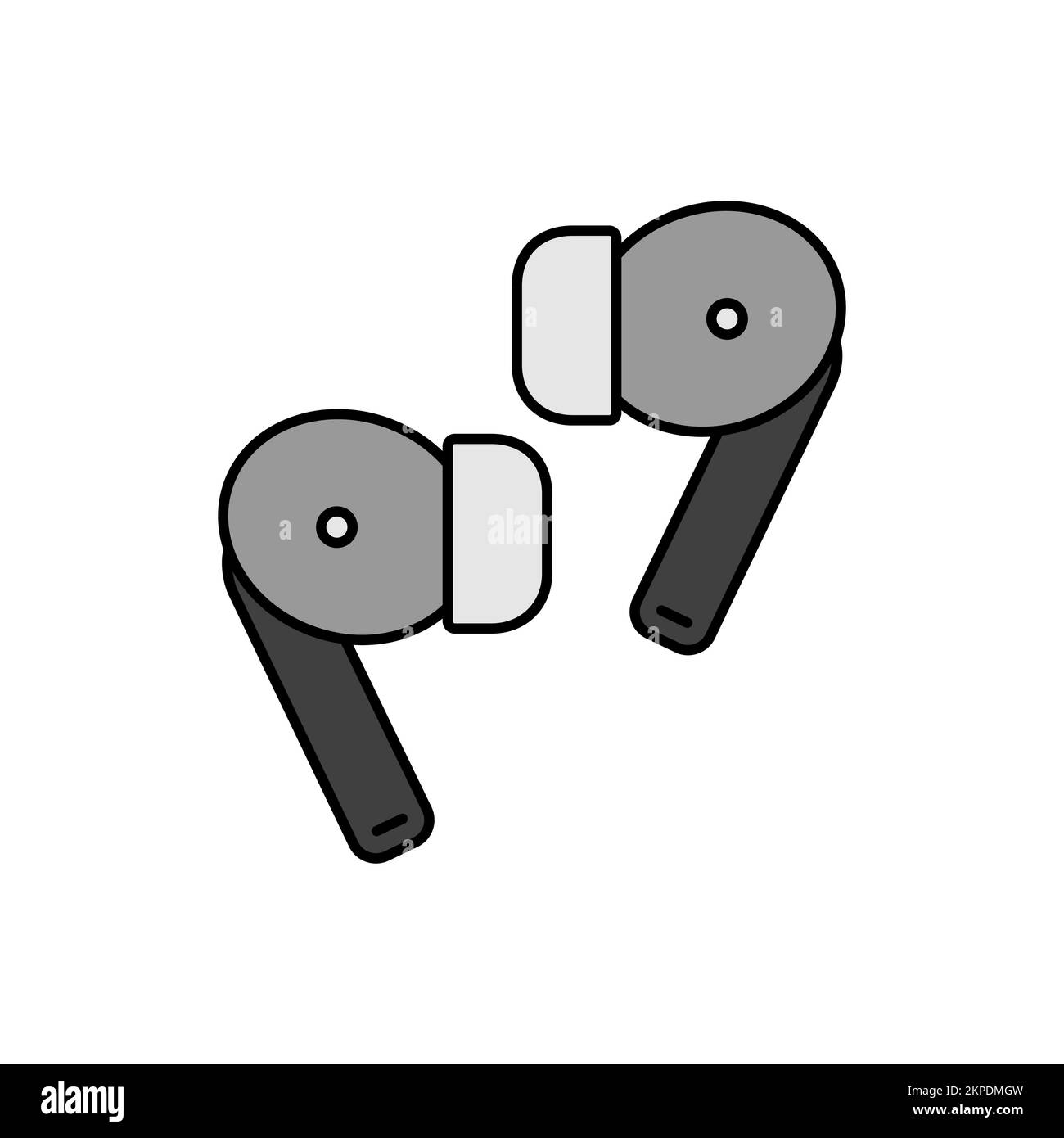 Pair of wireless earbud headphones color vector grayscale icon. Graph