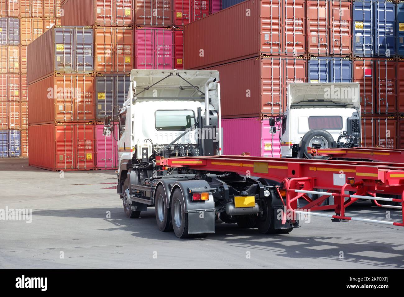 Industrial logistics and truck transport in container yards for