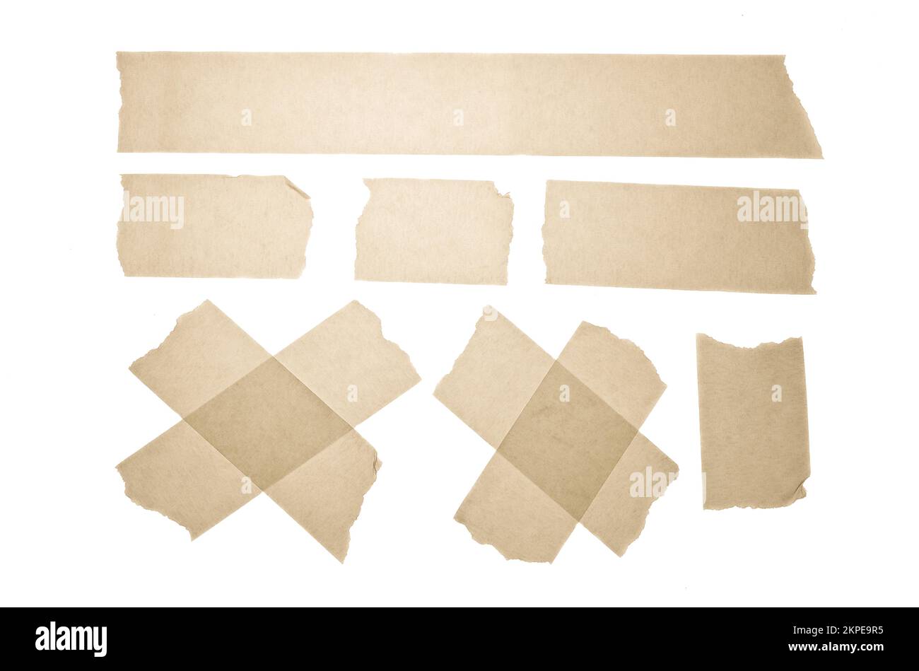 Collection of yellow aged duct tape. Collection of various adhesive