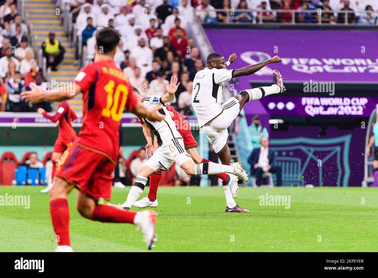 Al Bayt Stadium Antonio Ruediger of Germany during a match between Spain and Germany, valid for the group stage of the World Cup, held at Al Bayt Stadium in Al-Khor, Qatar. (Marcio Machado/SPP) Stock Photo