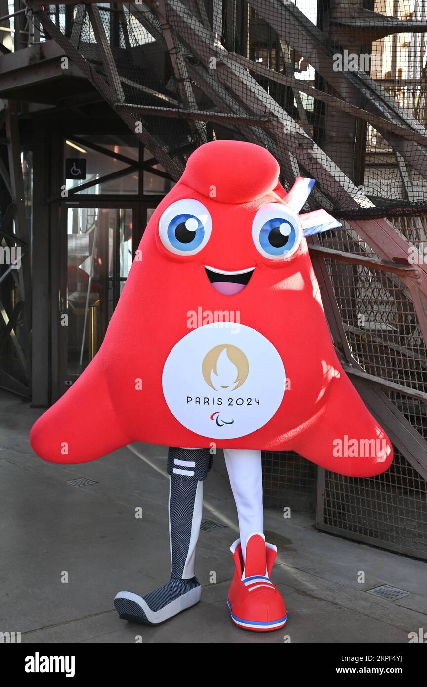 The Paris 2024 Olympic Games mascot on November 28, 2022 at the Eiffel