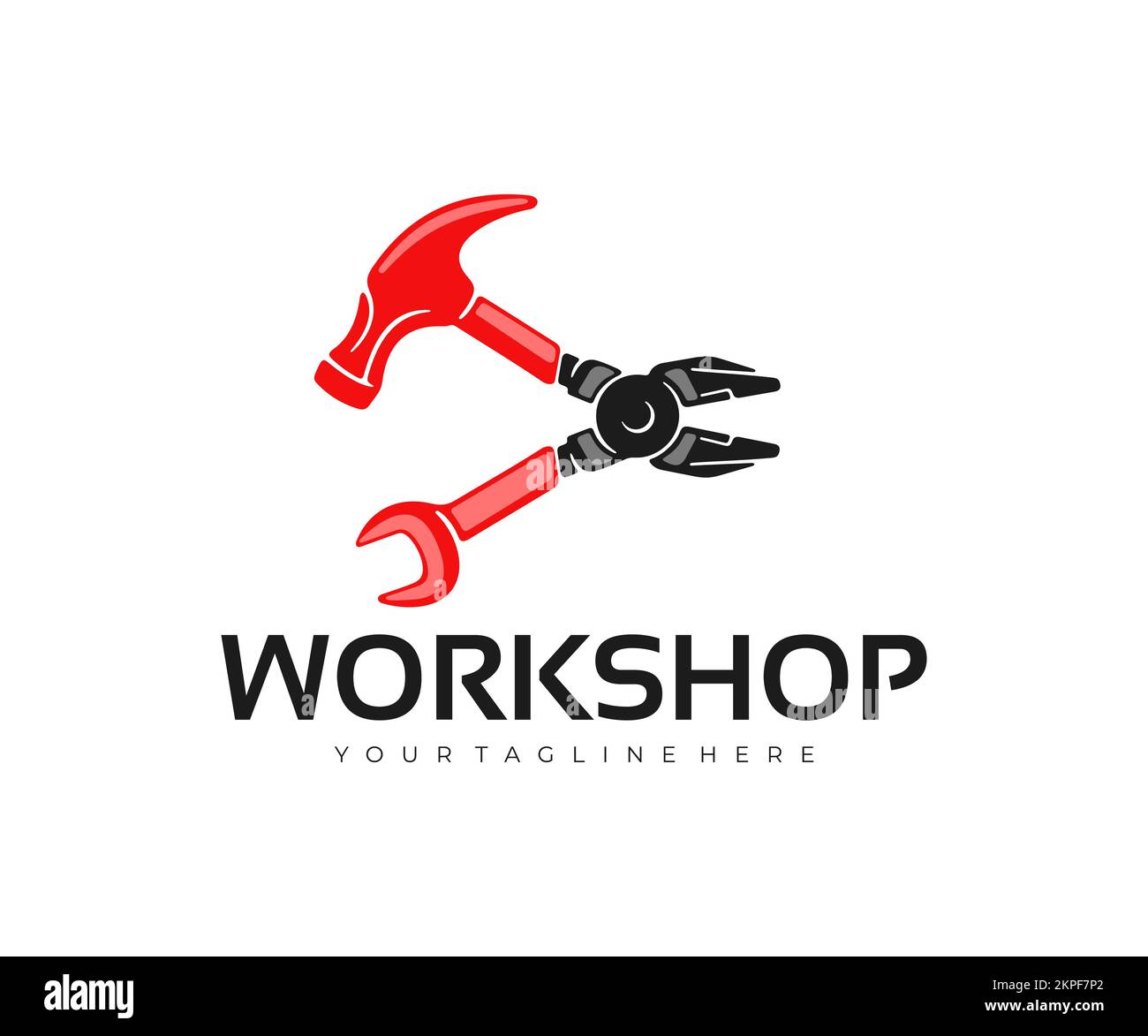 Pliers, hammer, wrench, workshop and auto repair shop, logo design. Repair, repairing, tools and mechanical, vector design and illustration Stock Vector