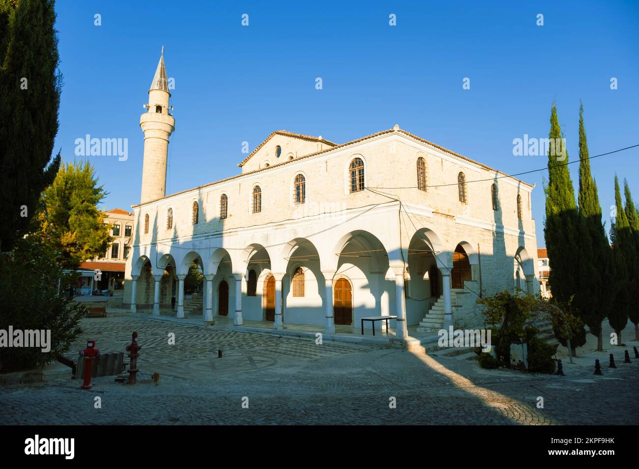 Alacati Pazaryeri mosque, dating from 1874, in Alacati resort town town of Izmir province in Turkey Stock Photo