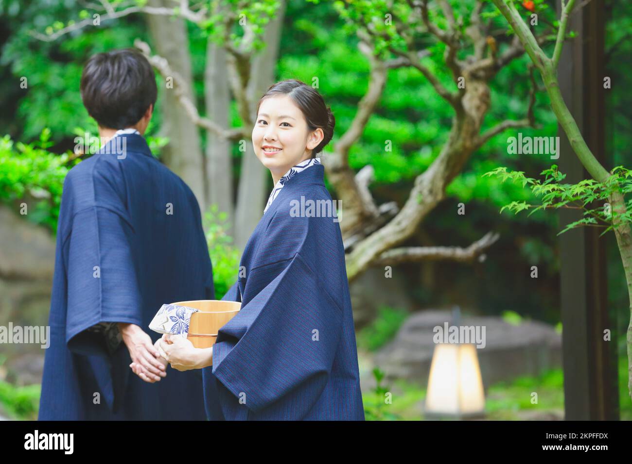 Japanese couple on a hot spring trip Stock Photo