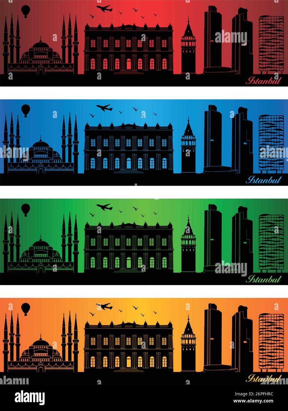 Istanbul  city in a four different colors - illustration,  Town in colors background,  City of Istanbul Stock Vector