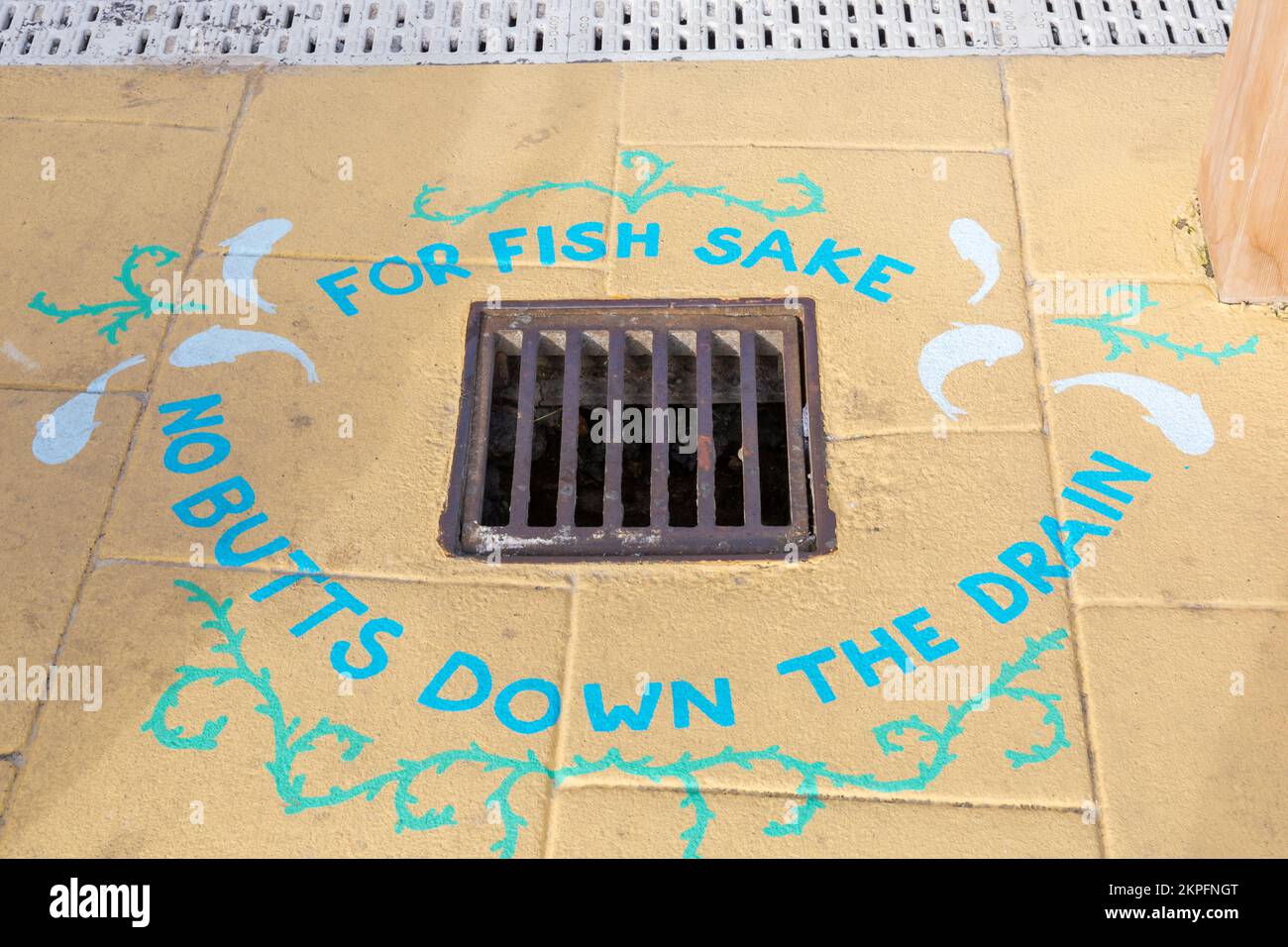 for fish sake no butts down the drain at Weymouth, Dorset UK in October Stock Photo