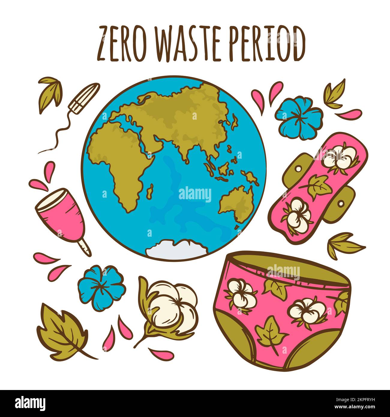 ZERO WASTE HYGIENE Organic Feminine Gynecological Healthcare Hand Drawn