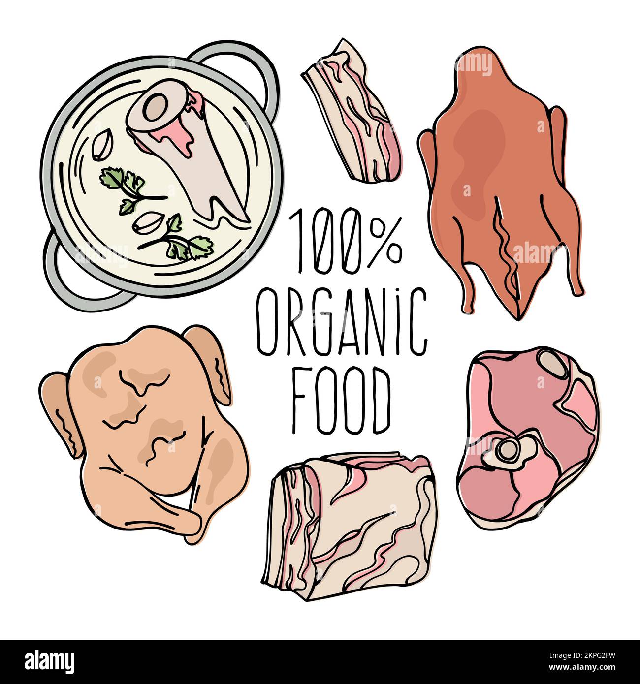 ORGANIC MEAT Carnivore Diet Mind Healthy Natural Food Proper Nutrition  Eating Clip Art Cartoon Vector Illustration Set For Print Stock Vector  Image & Art - Alamy