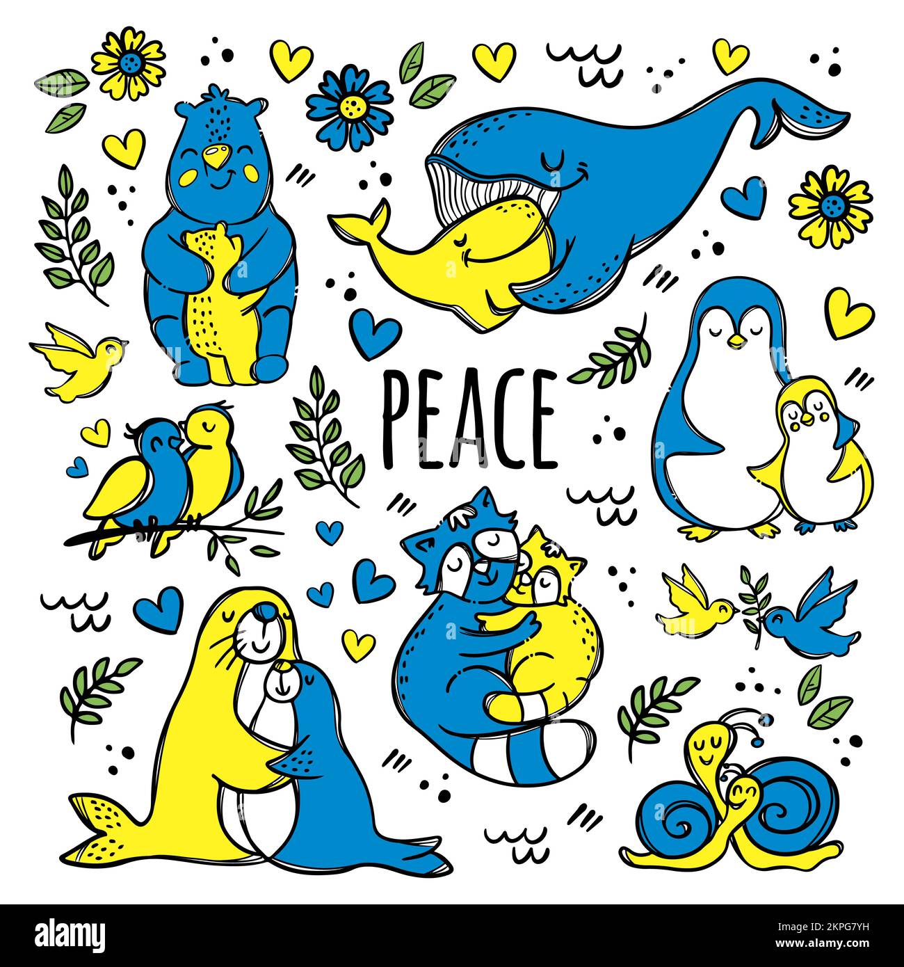PEACE PLUS ANIMALS Cute Snail Whale Cat Hare Penguin Bird Hugging His