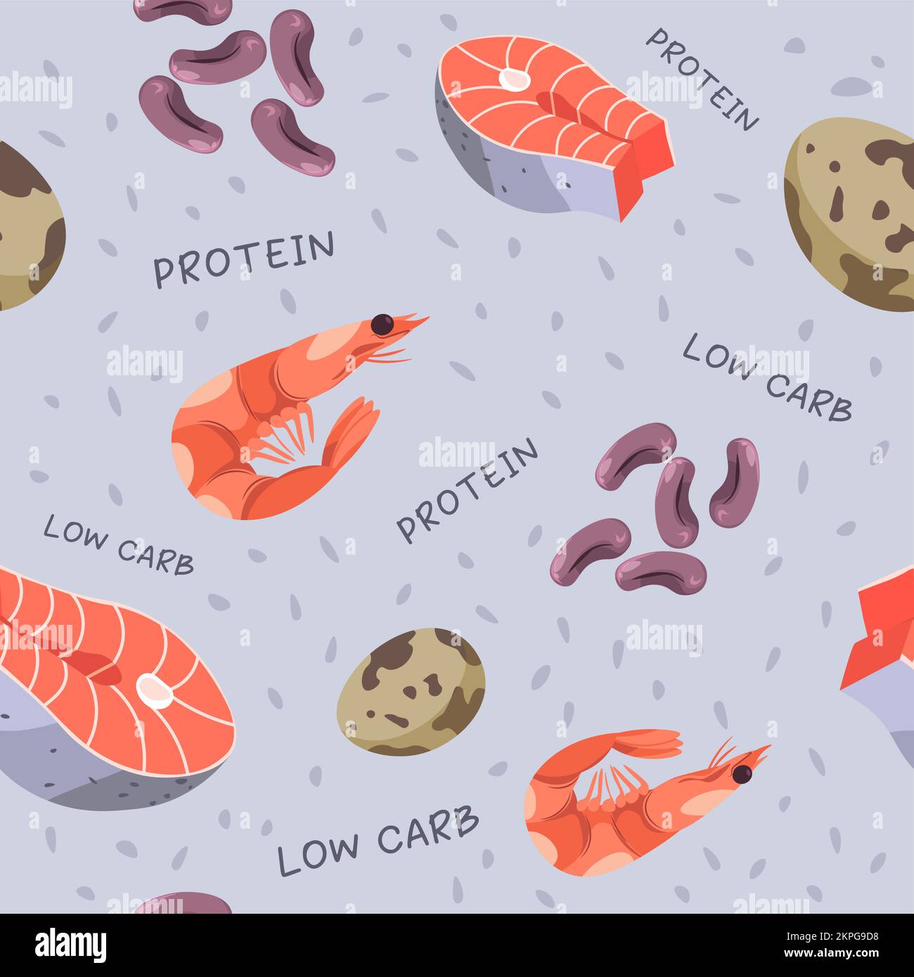 Protein and low carb food, prawns and beans print Stock Vector Image