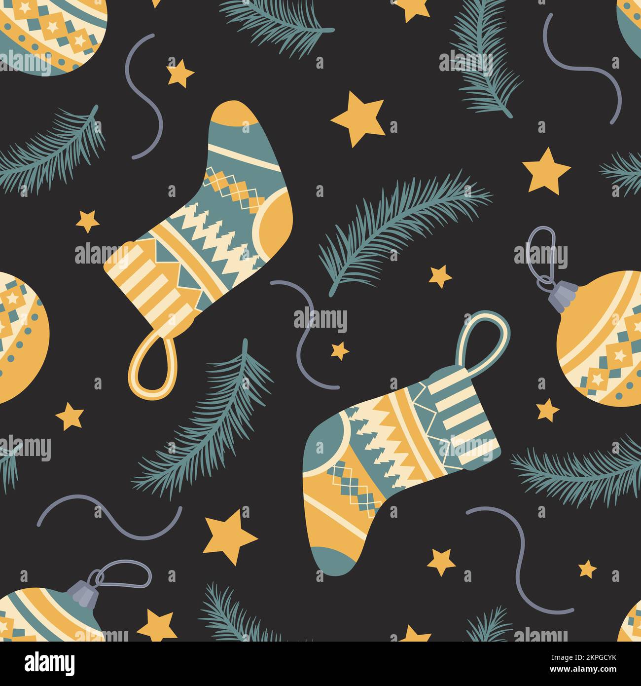 Seamless Christmas pattern with Christmas sock and Christmas toys Stock Vector