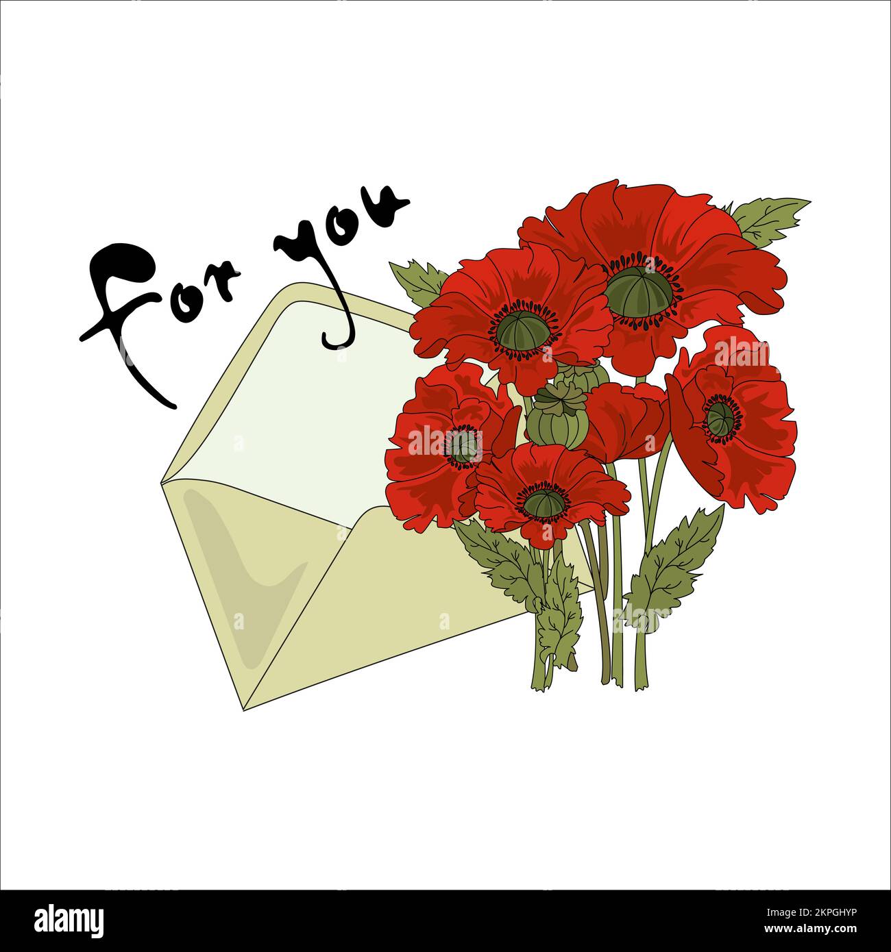 POPPY AND LETTER Congratulation From Red Flowers Bouquet In The