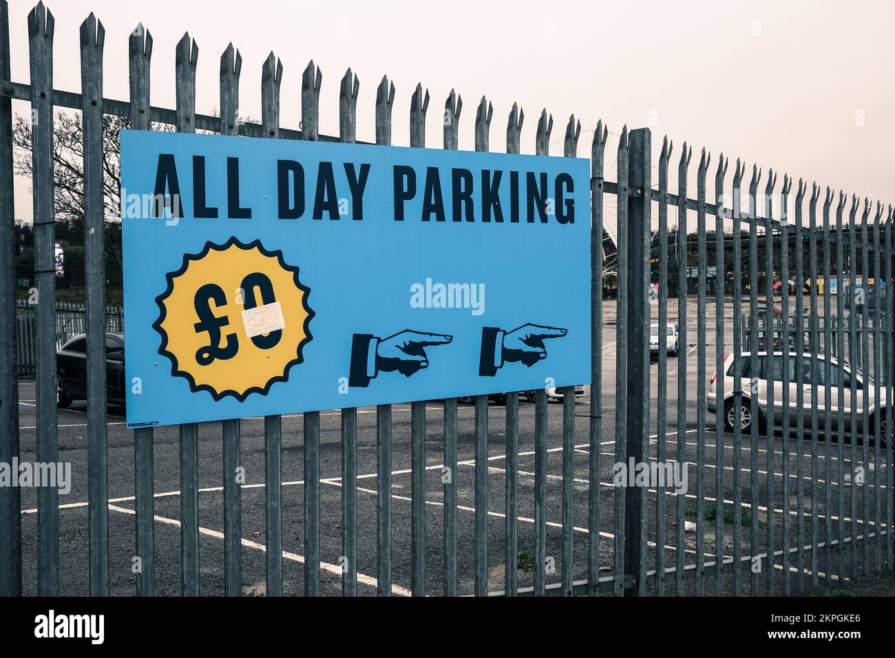 All Day Parking Sign, Dreamland, Margate, Kent, UK Stock Photo