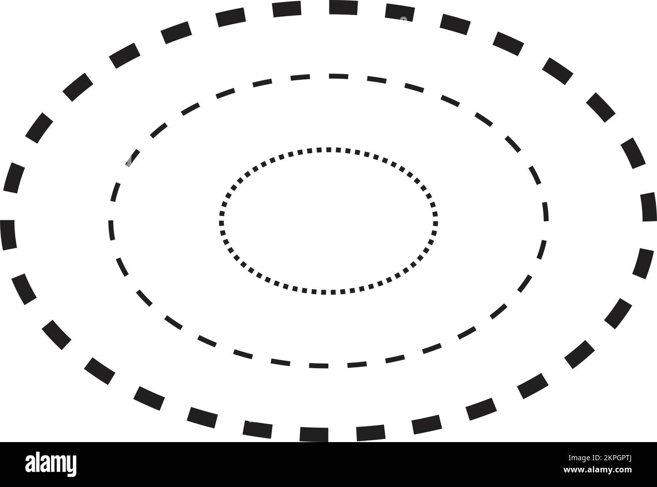 Tracing ellipse shape symbol, dashed and dotted broken line element for preschool, kindergarten and Montessori kids prewriting, drawing and cutting pr Stock Vector