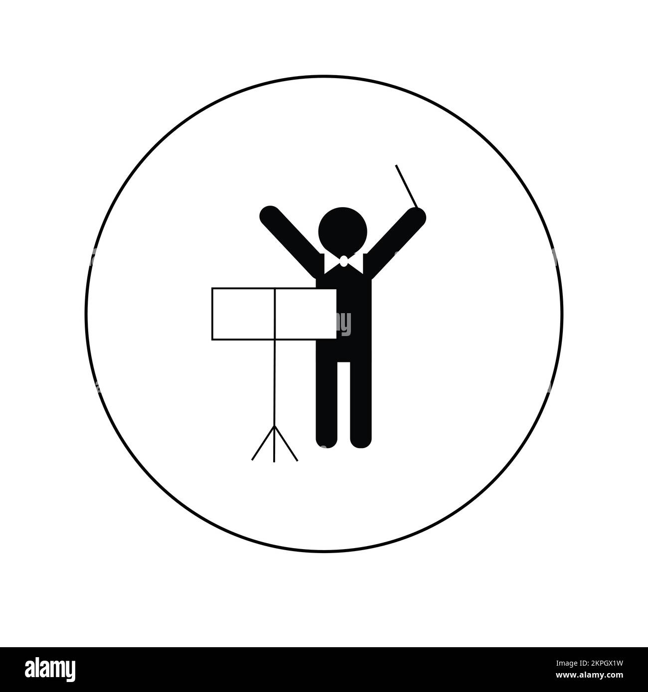 Orchestra conductor with baton and music stand Stock Vector