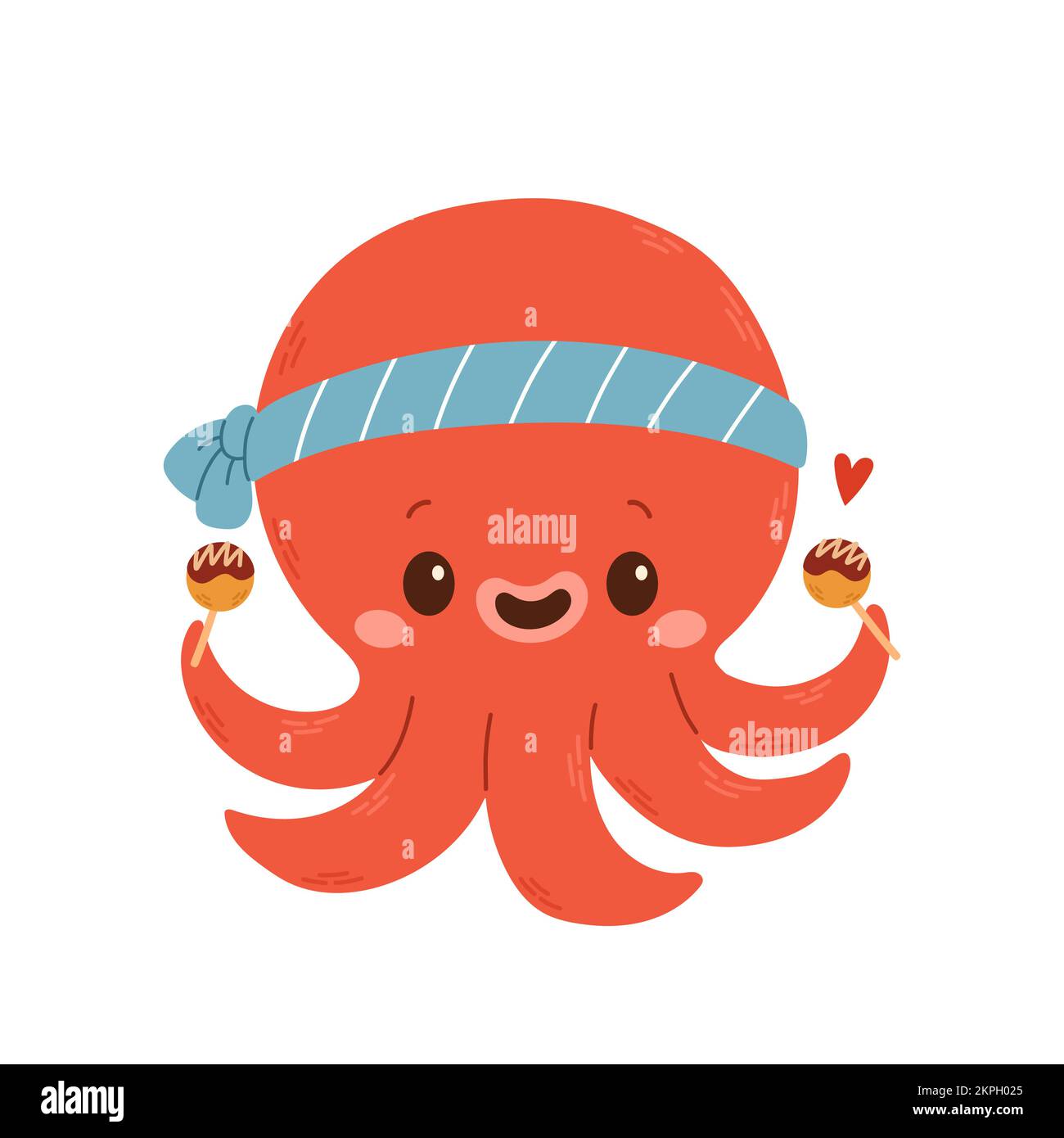Cute octopus cartoon character takoyaki logo and mascot illustration Stock Vector