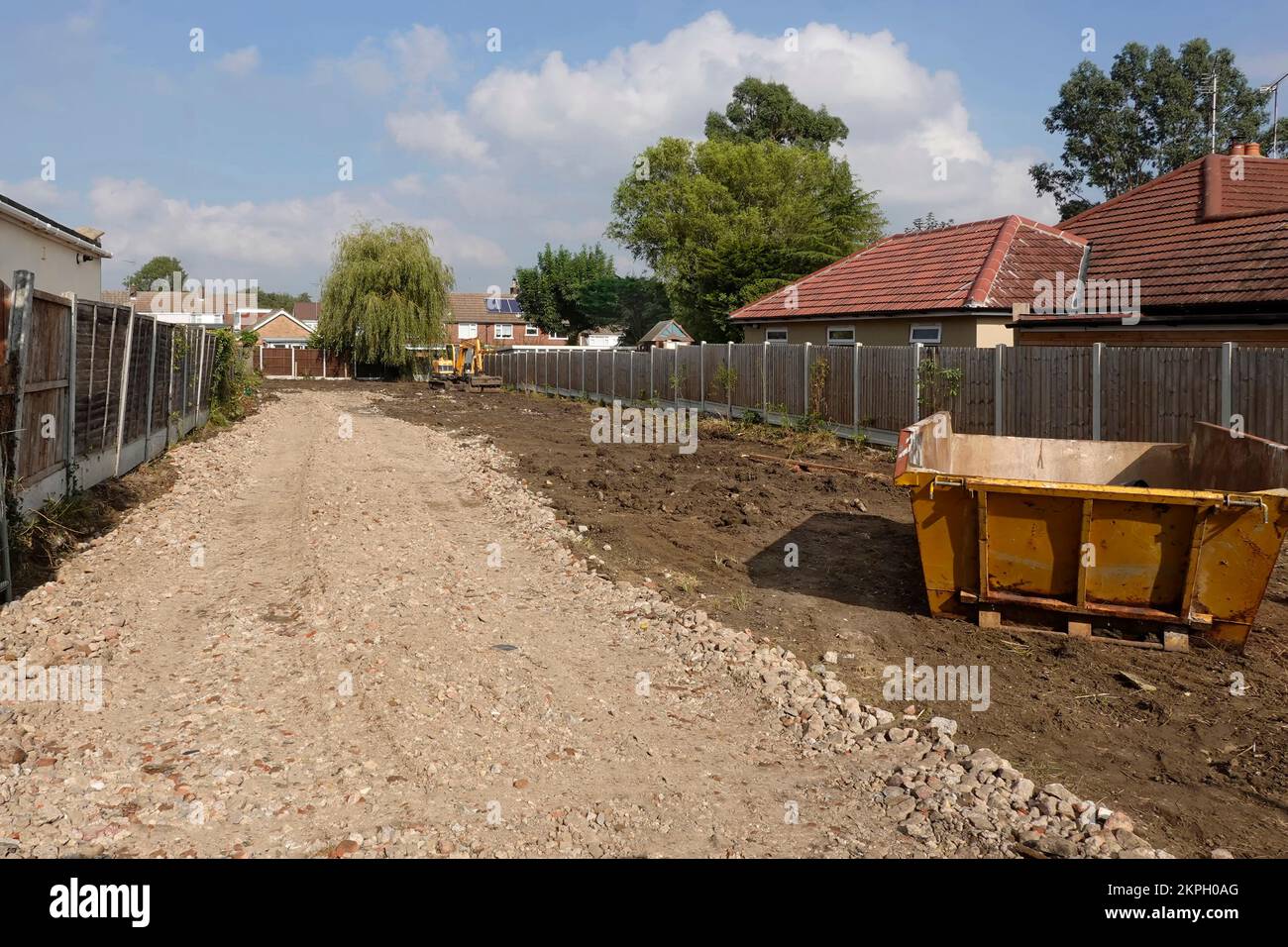 Valuable plot building land mothballed start of Covid 19 pandemic site now levelled & cleared hardcore track for trucks & foundation digging Essex UK Stock Photo