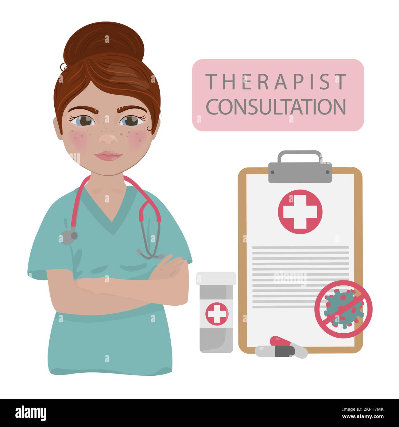 THERAPIST CONSULTATION Practicing Woman Doctor With Stethoscope Gives Online Recommendations Fighting Coronovirus Infection Clip Art Vector Illustrati Stock Vector