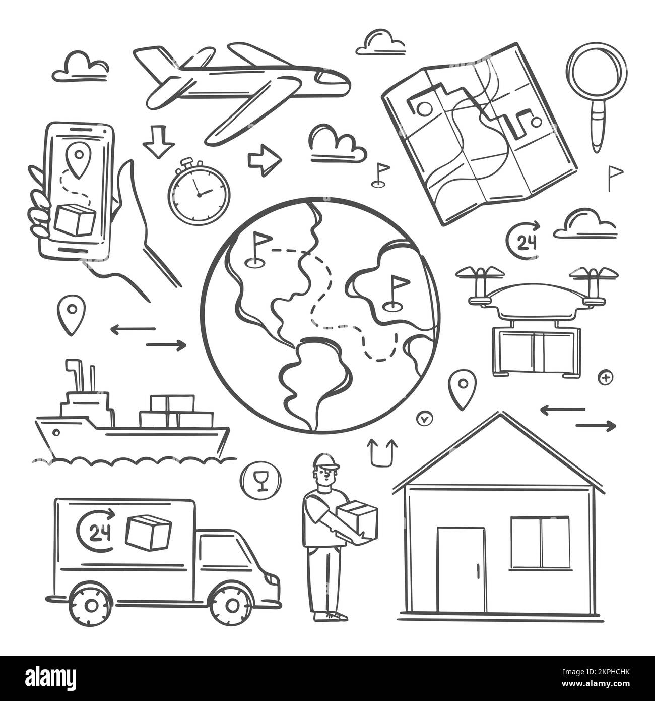 TRANSPORT DELIVERY Various Cargo Symbols Big Monochrome Collection Fast