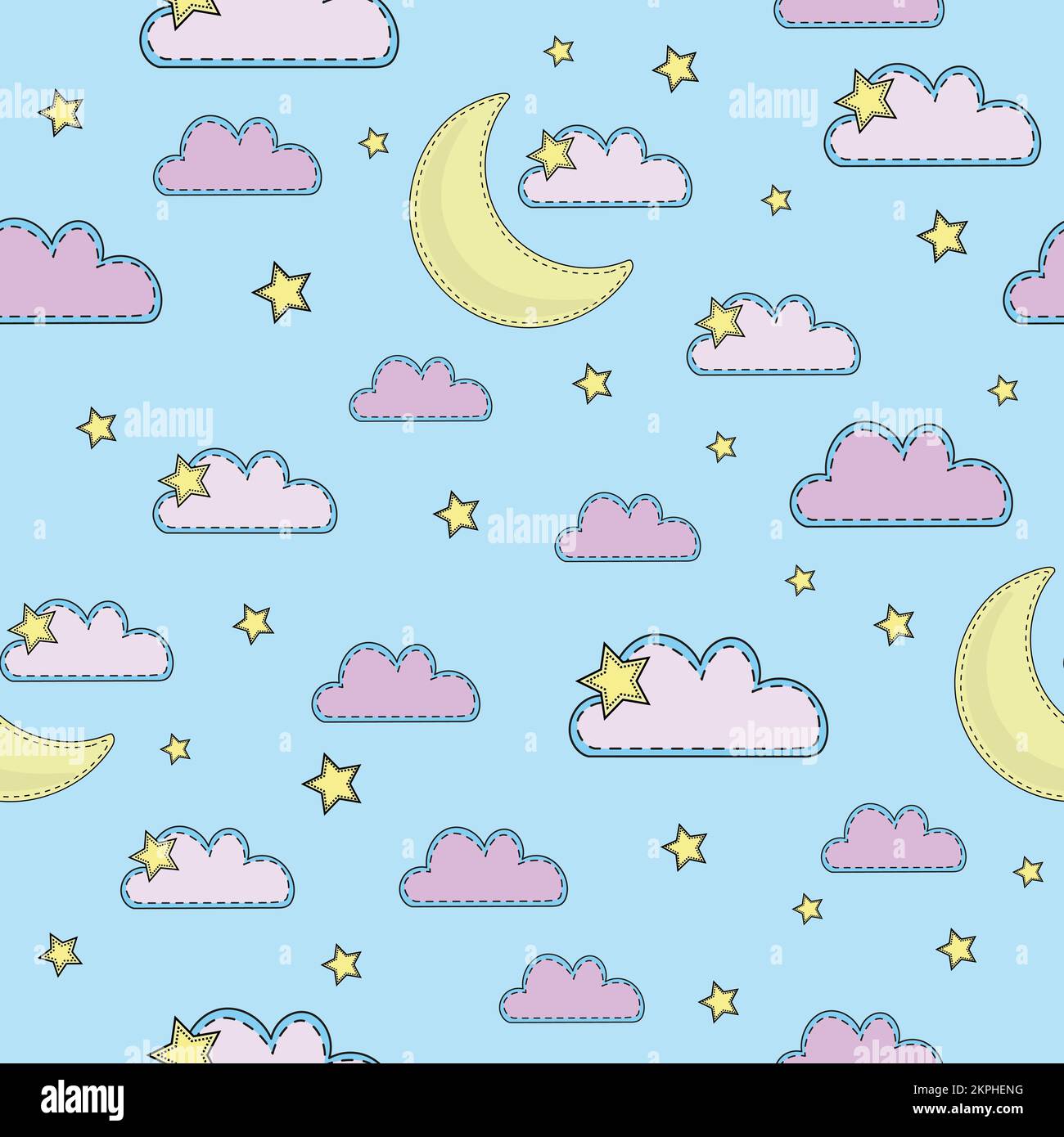 SKY Night Imitation Of Felt With Moon Clouds And Stars On Light Blue ...