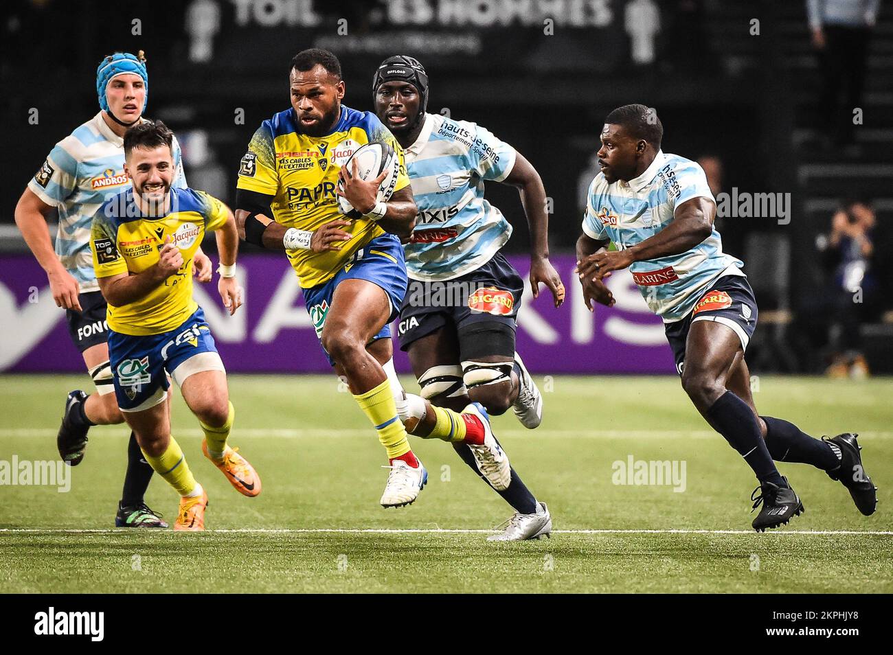 Maxime BAUDONNE of Racing 92, Kevin VIALLARD of Clermont, Ibrahim
