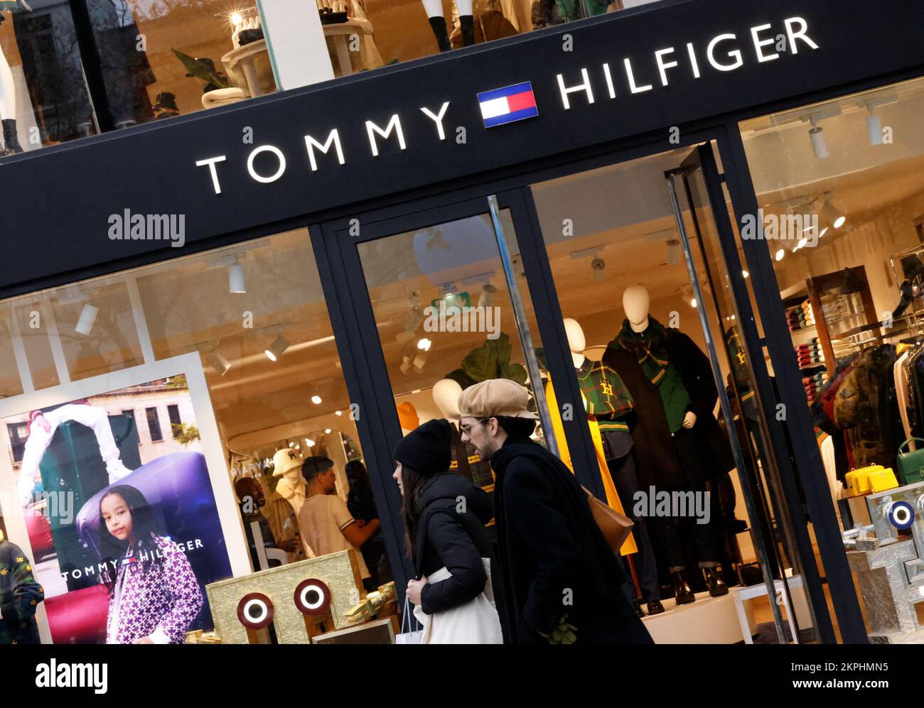 The logo of Tommy Hilfiger clothing store is seen at the entrance of a  store in Brussels, Belgium November 28, 2022. REUTERS/Yves Herman Stock  Photo - Alamy