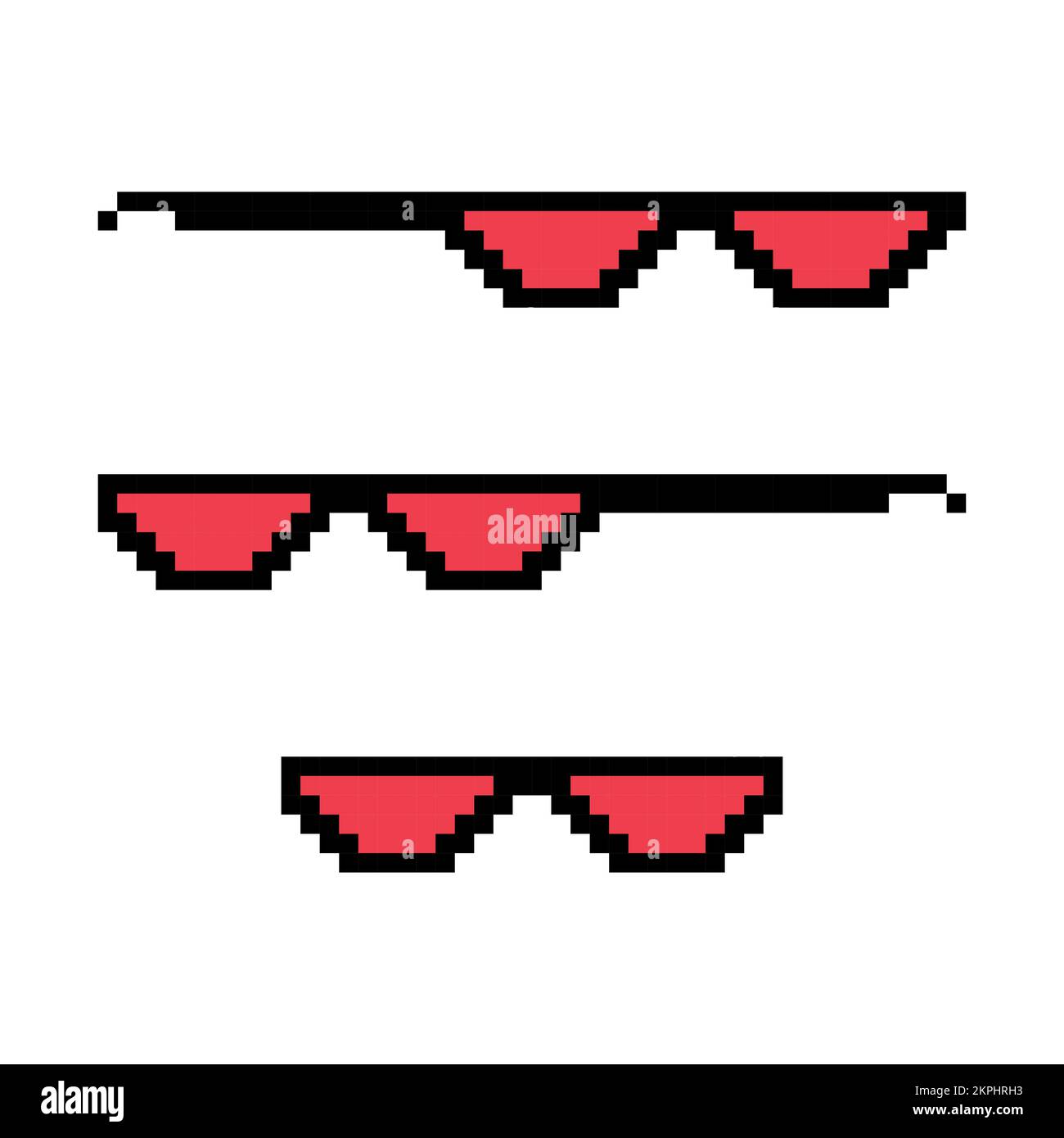 Set of fun retro pixel sun glass icon, life style meme sunglasses thug ...