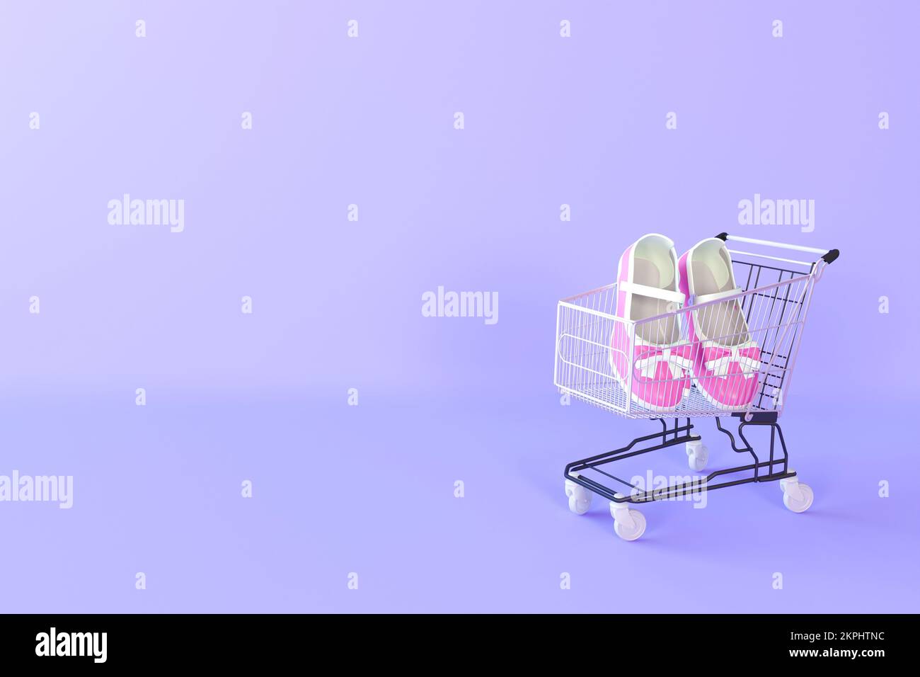 Baby sneakers. Shoes in the grocery basket. Creative concept of