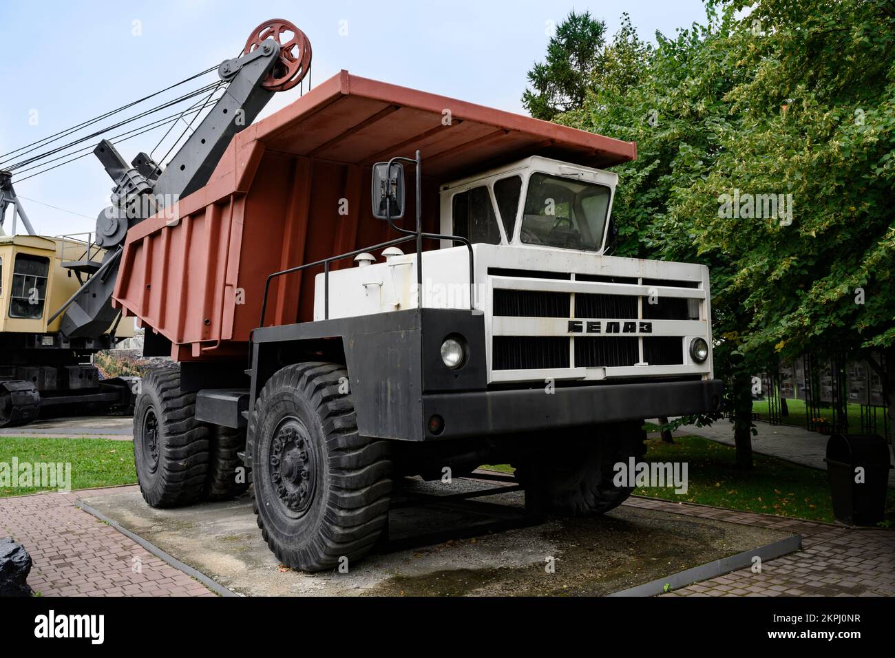 A dump truck manufactured in Belarus, with a load capacity of 30 tons, was used in the 1980s at coal pits in Kemerovo, Russia Stock Photo