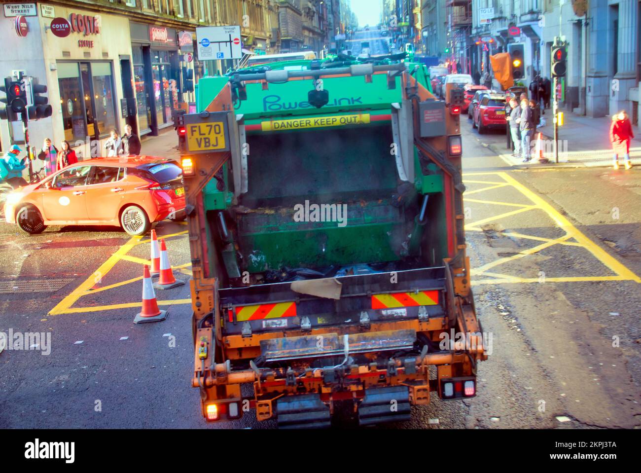 bin men refuse collection trash  removal lorry Stock Photo