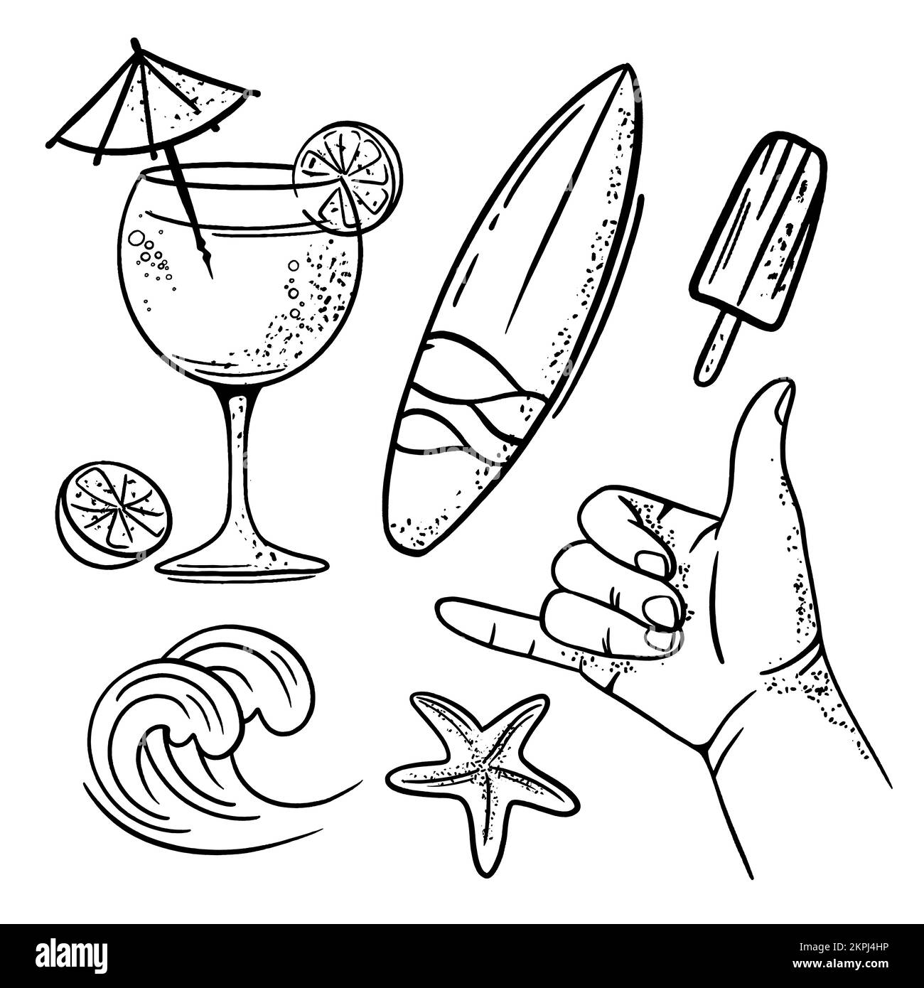 SURF RELAX Summer Vacation Cruise Sea Beach Travel Hand Drawn Vector