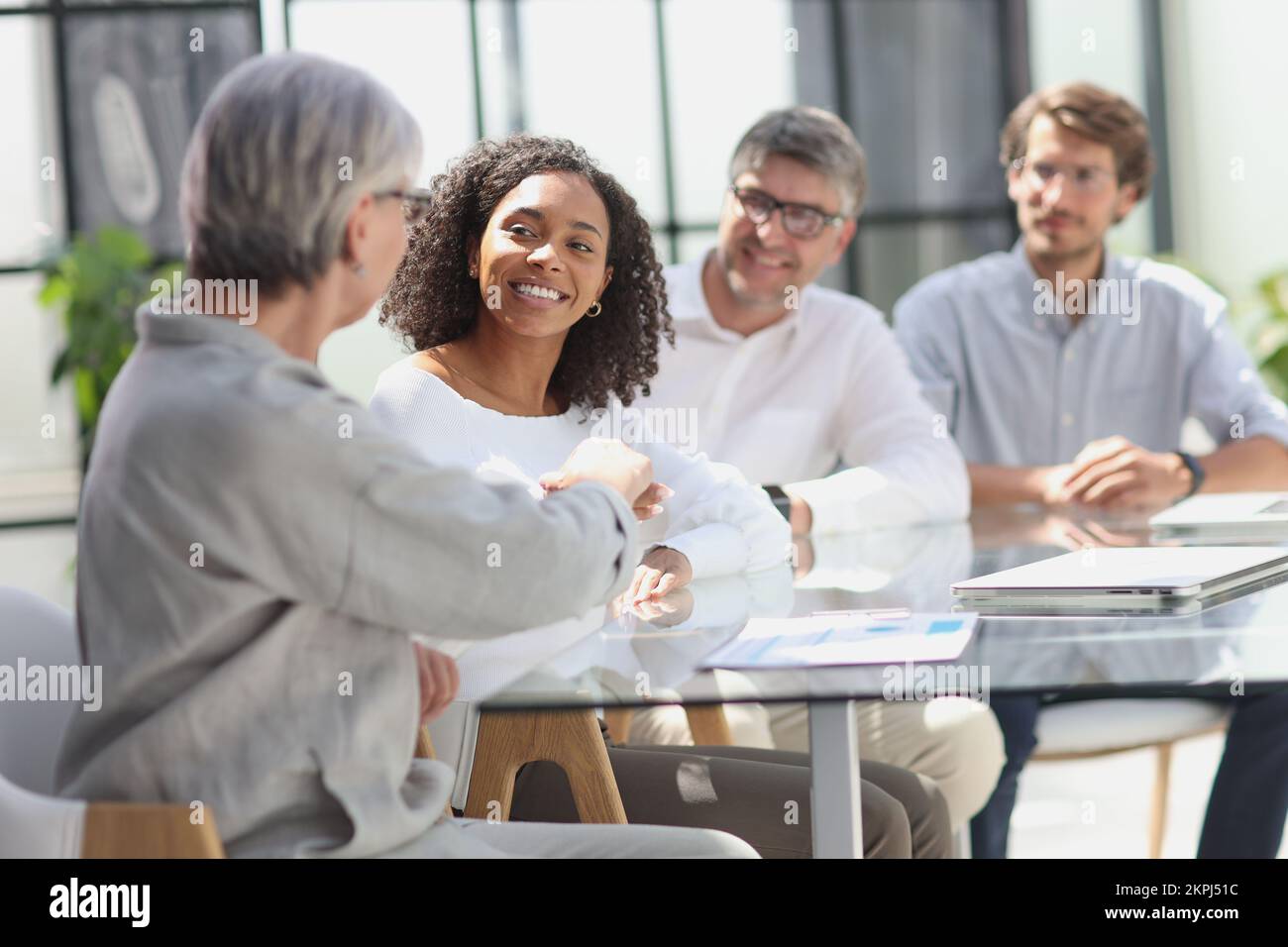 discussion of successful business people in the office Stock Photo